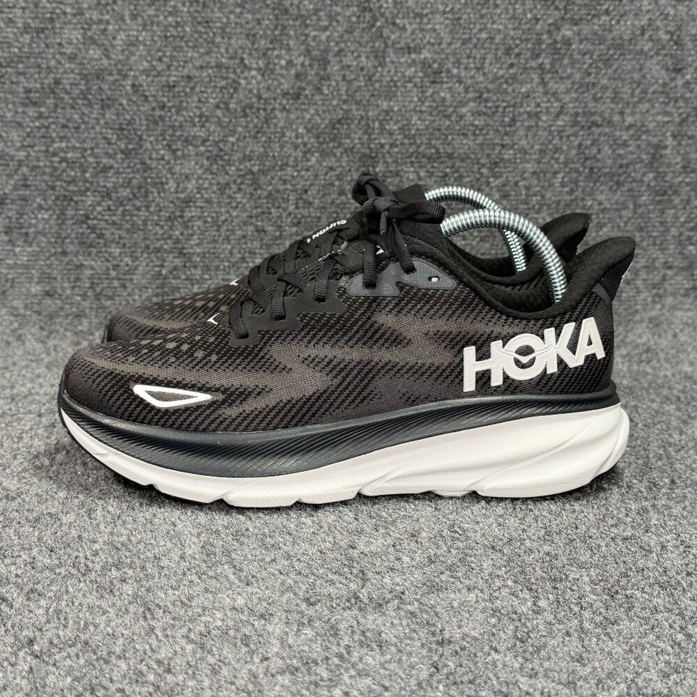 Hoka Clifton 9 Running Shoes Women's Size 8.5 Black White Athletic Run Training - Picture 5 of 13
